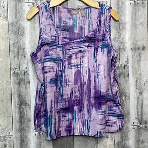 Chico’s sleeveless lightweight blouse.  Purple, turquoise and black. Size 2 EUC